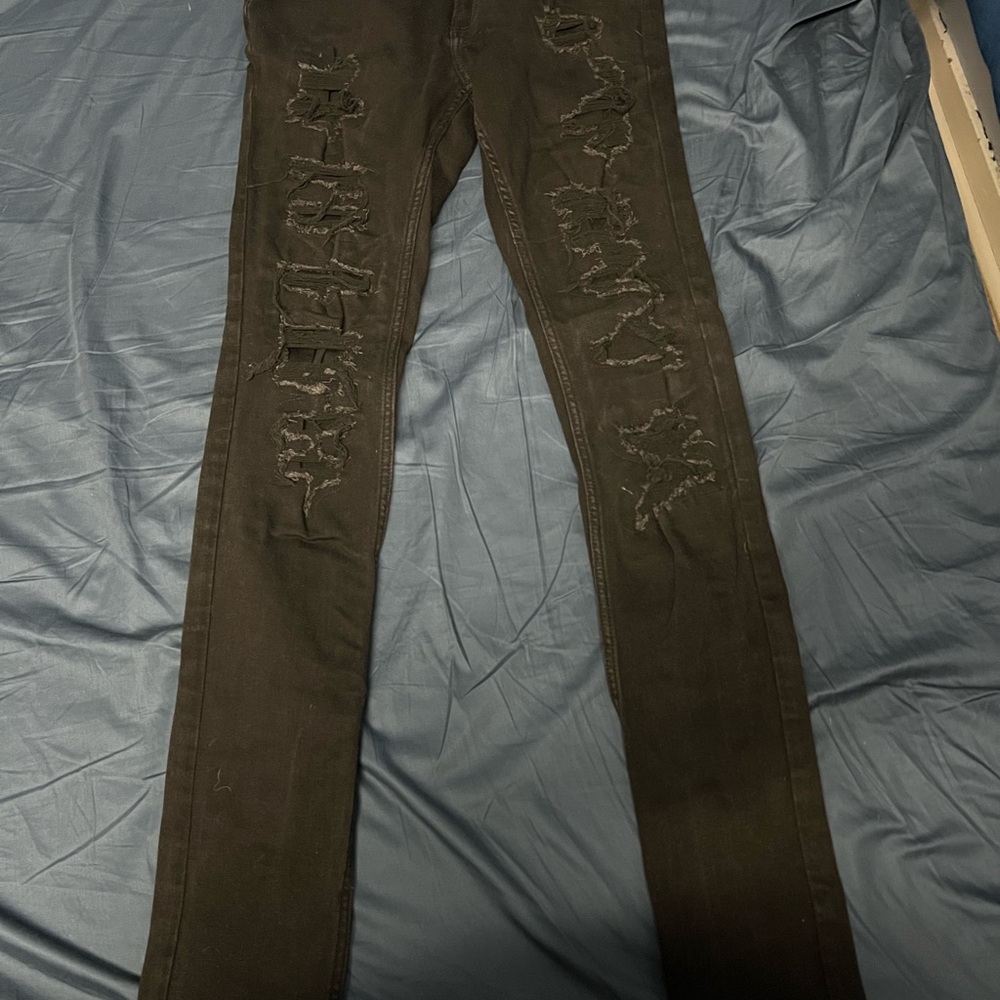 Hollister Black Straight Stacked Jeans with Textured Pattern